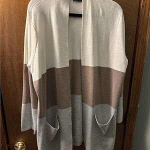 Cyrus Cream, Brown, and Gray Open Cardigan